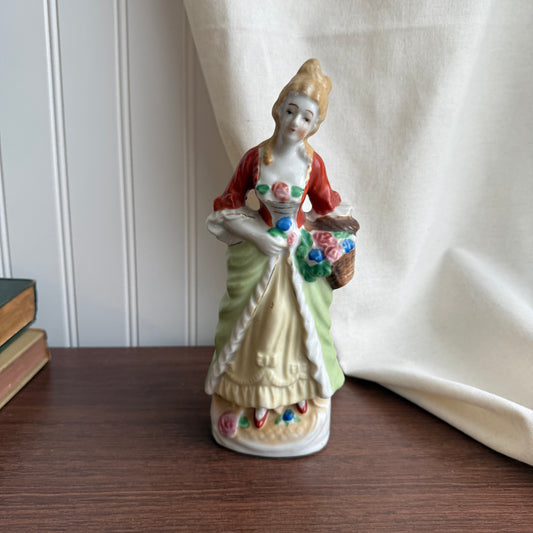 Figurine Of A Lady Carrying A Basket Japan Hand Painted