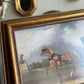 Vintage wooden frame Man in carriage & Horse Art Print painting