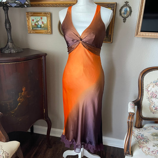 Caché Orange ombre brown/purple silk dress