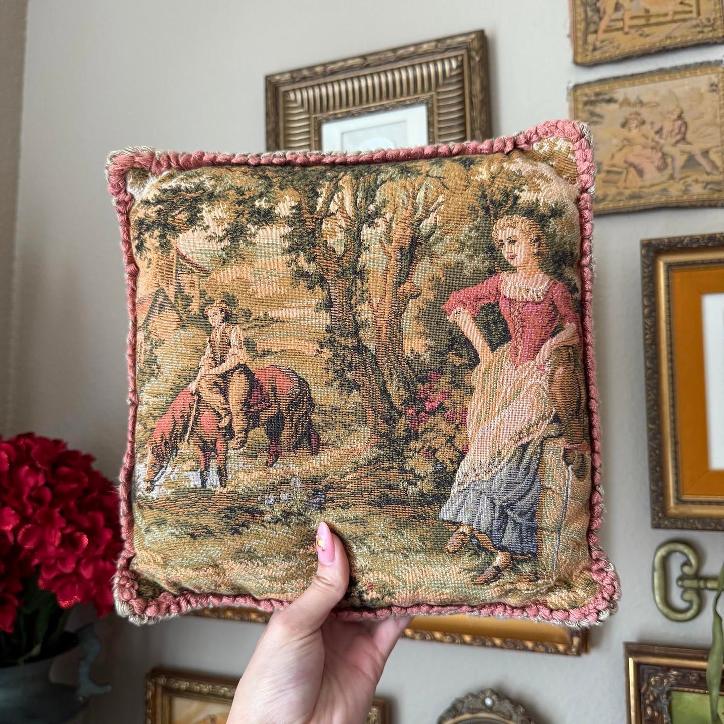Vintage Needlepoint Tapestry Scenery Pillow