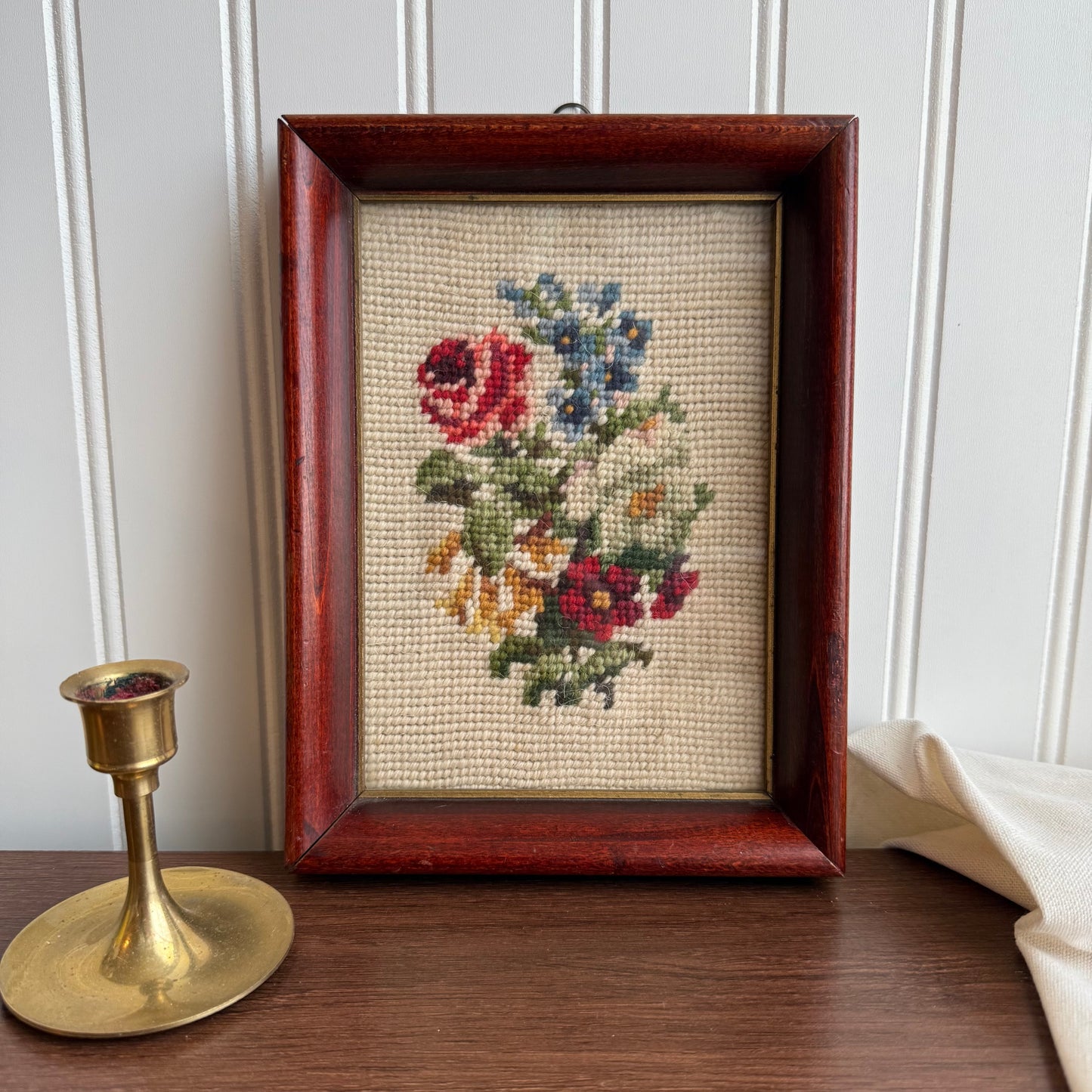 Vintage Floral needlepoint art framed