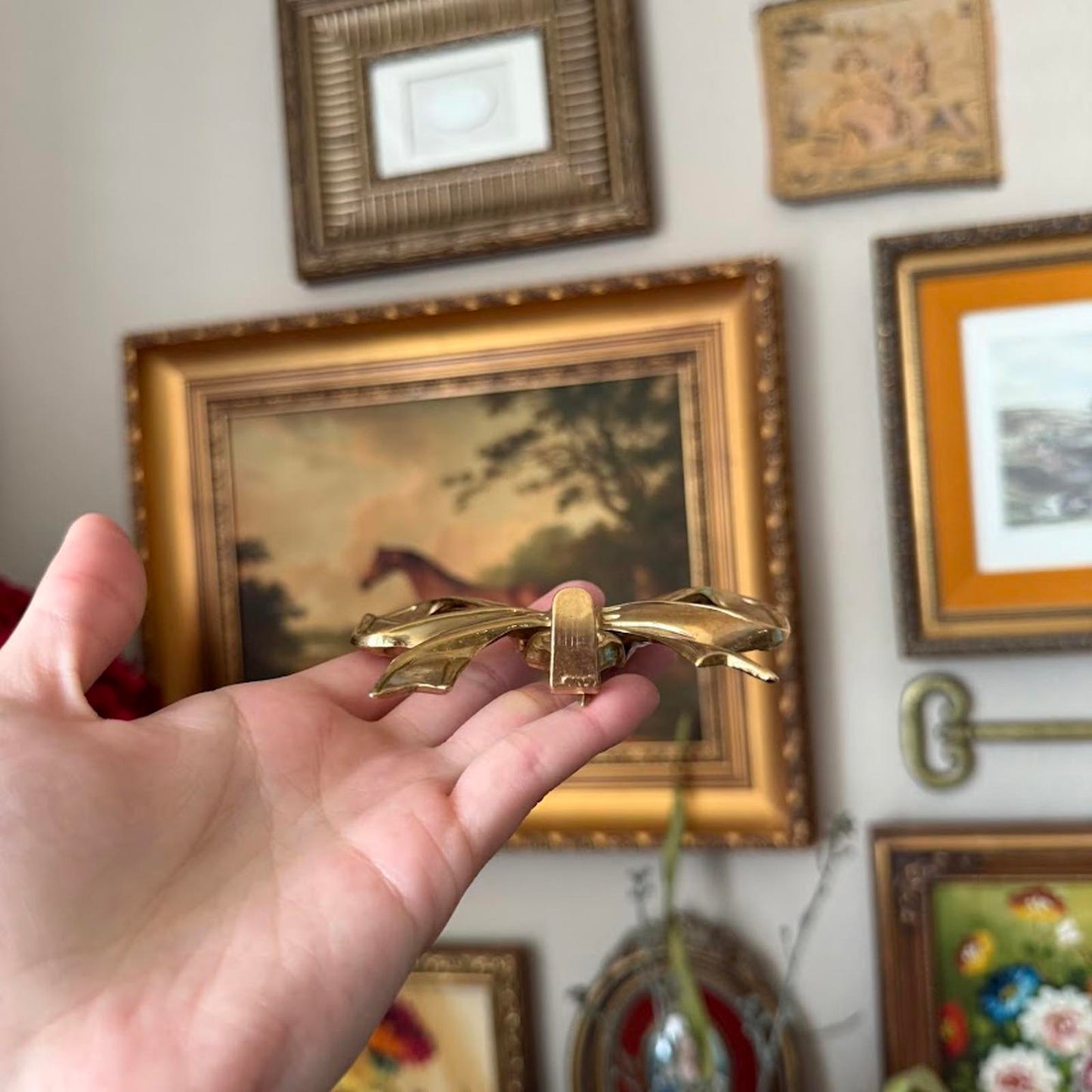 Vintage Brass Metal Bow Wall Hook