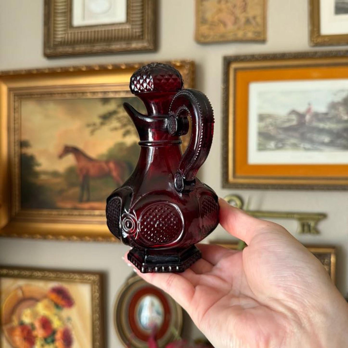 Vintage Avon 1876 Cape Cod Collection Ruby Red Glass Oil Bottle