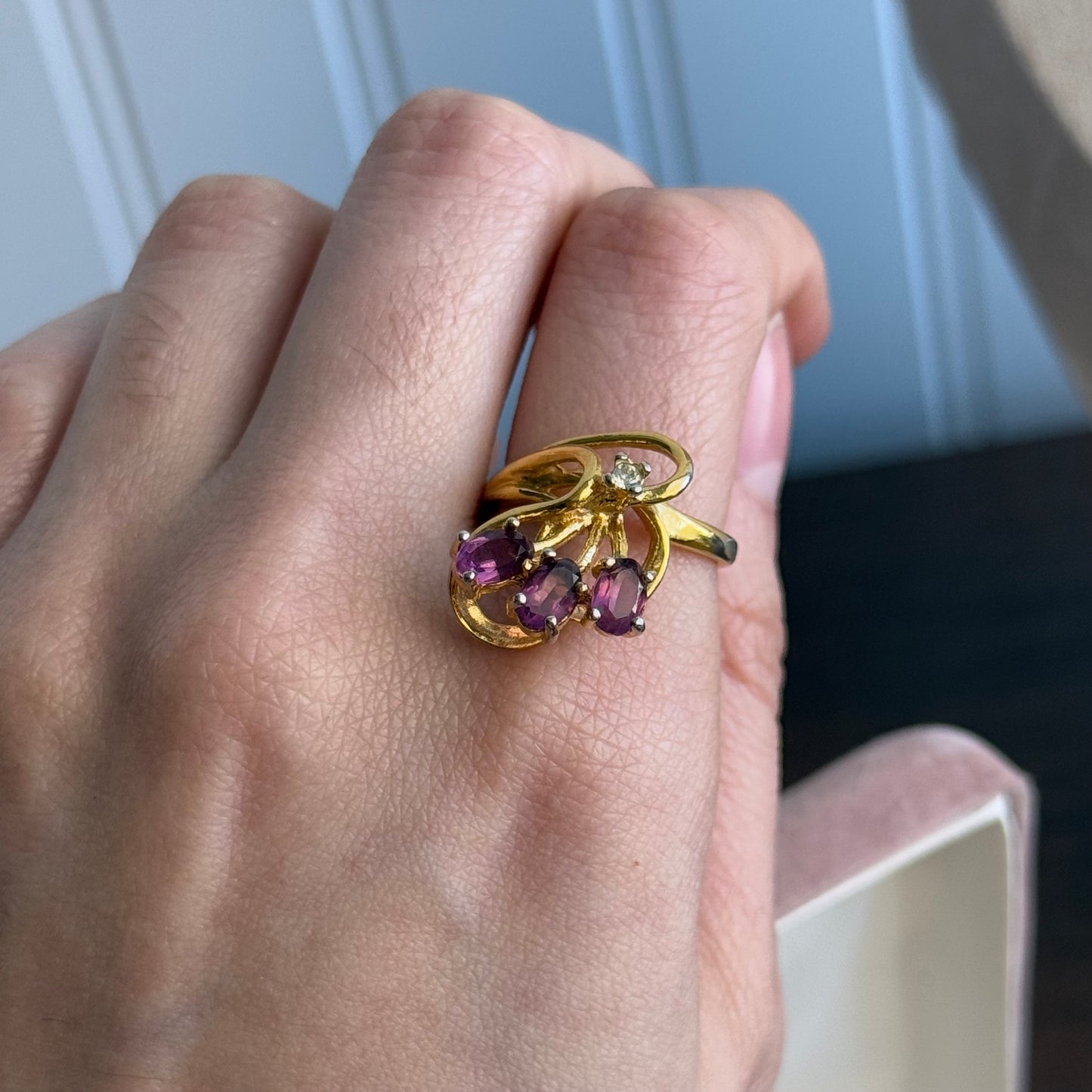 Lavender Stones Gold Tone Cocktail Ring