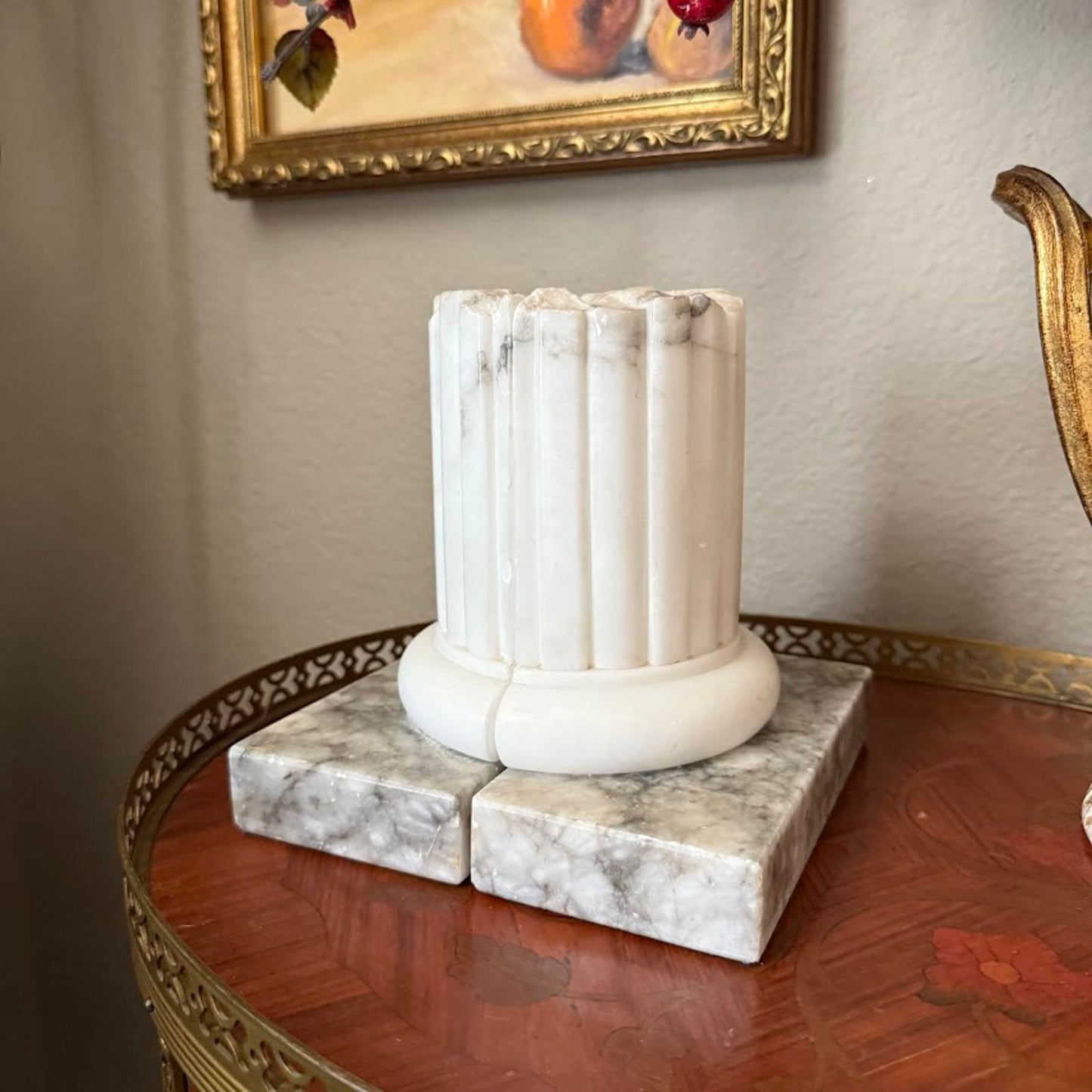 Vintage Carved Alabaster Italian Column Bookends