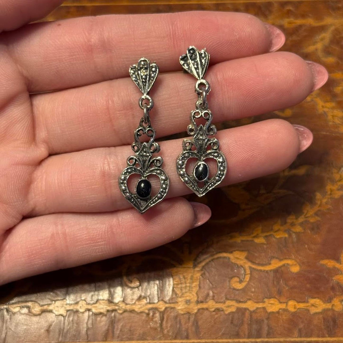 Art Deco style silvertone dangle earrings
