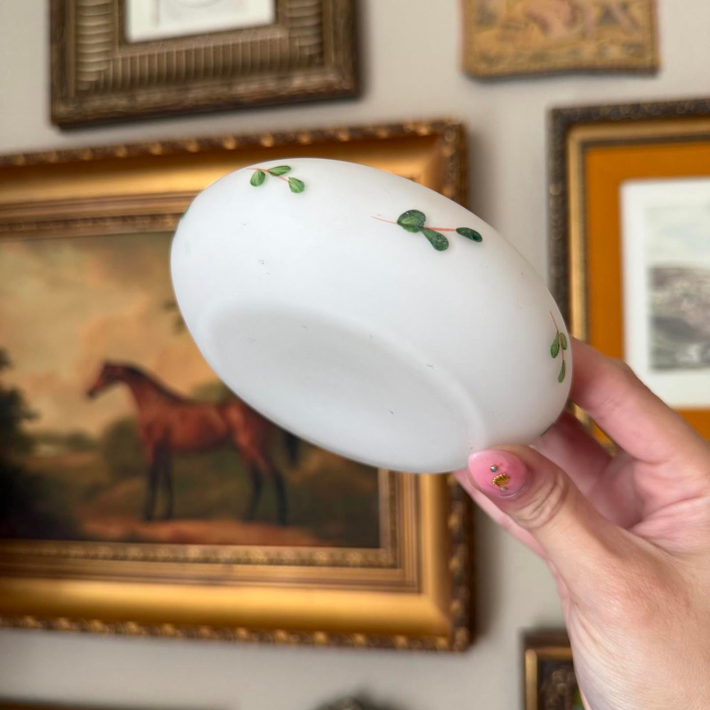Vintage Hand Painted Floral Lidded Glass Dish