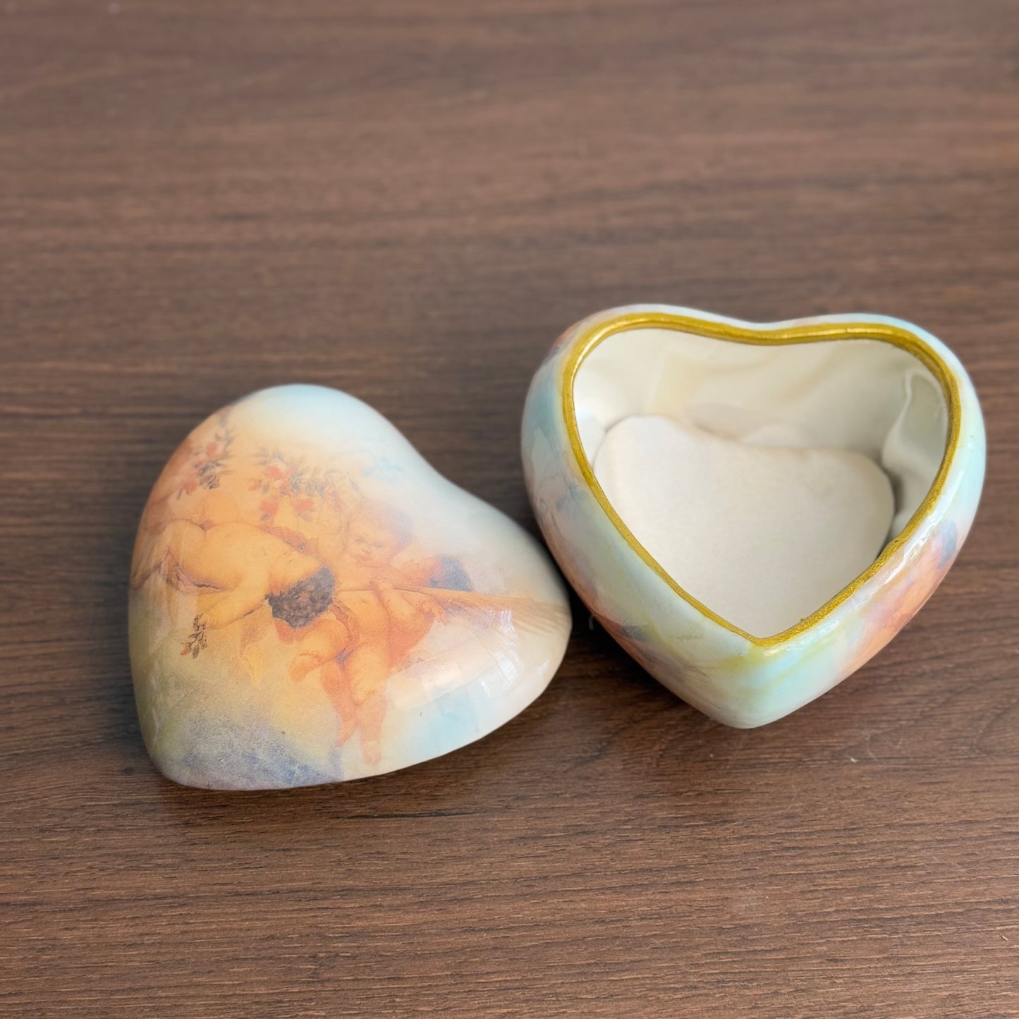 Vintage Heart Shaped Cherub Trinket Box