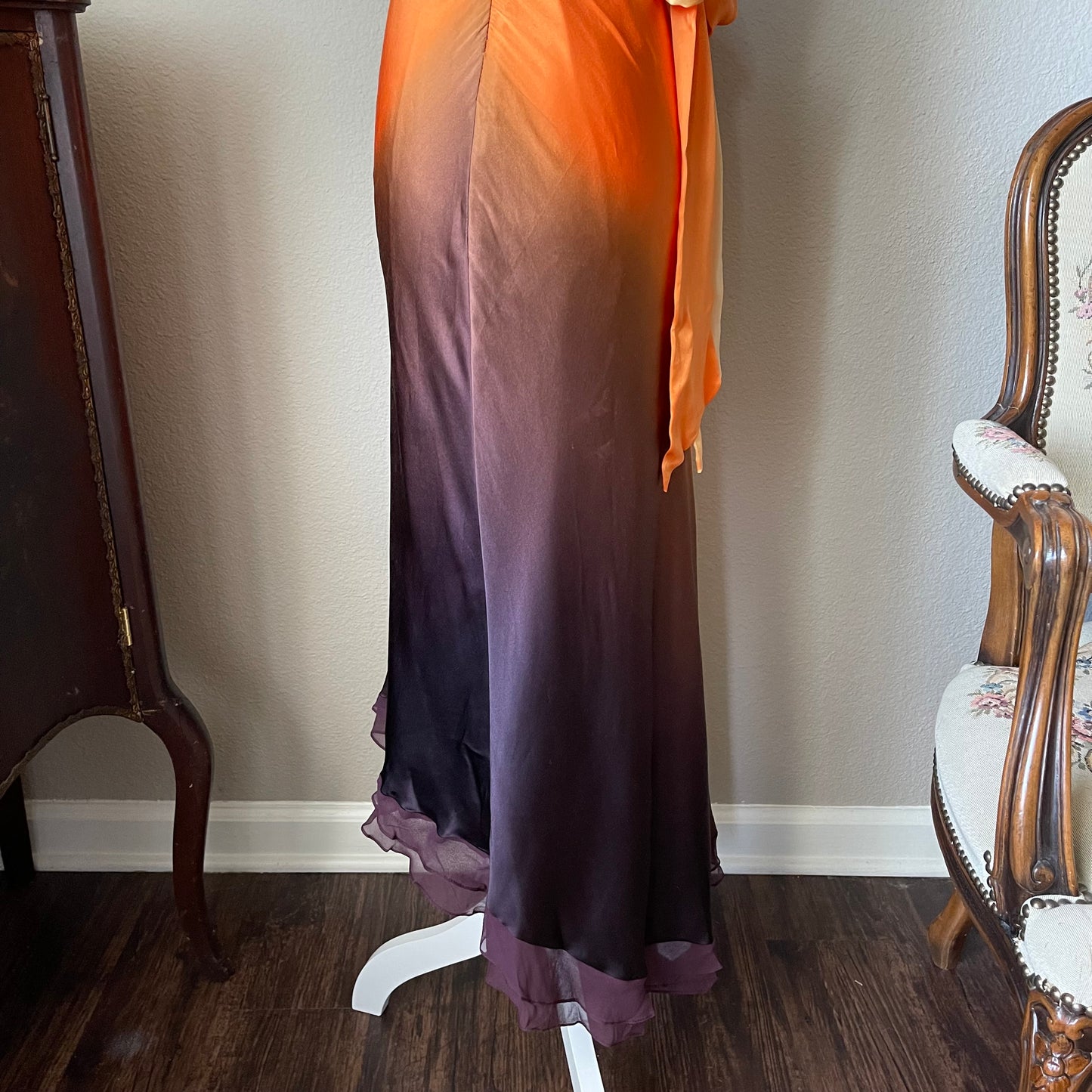 Caché Orange ombre brown/purple silk dress