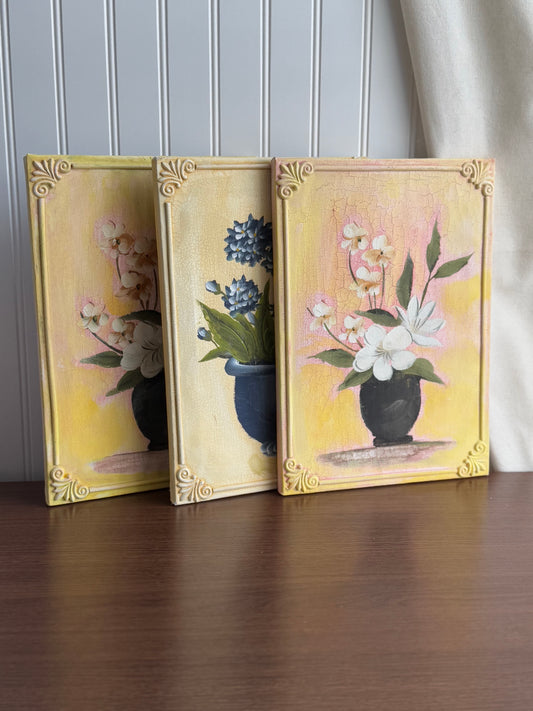 Set of 3 Handpaited Floral Canvas