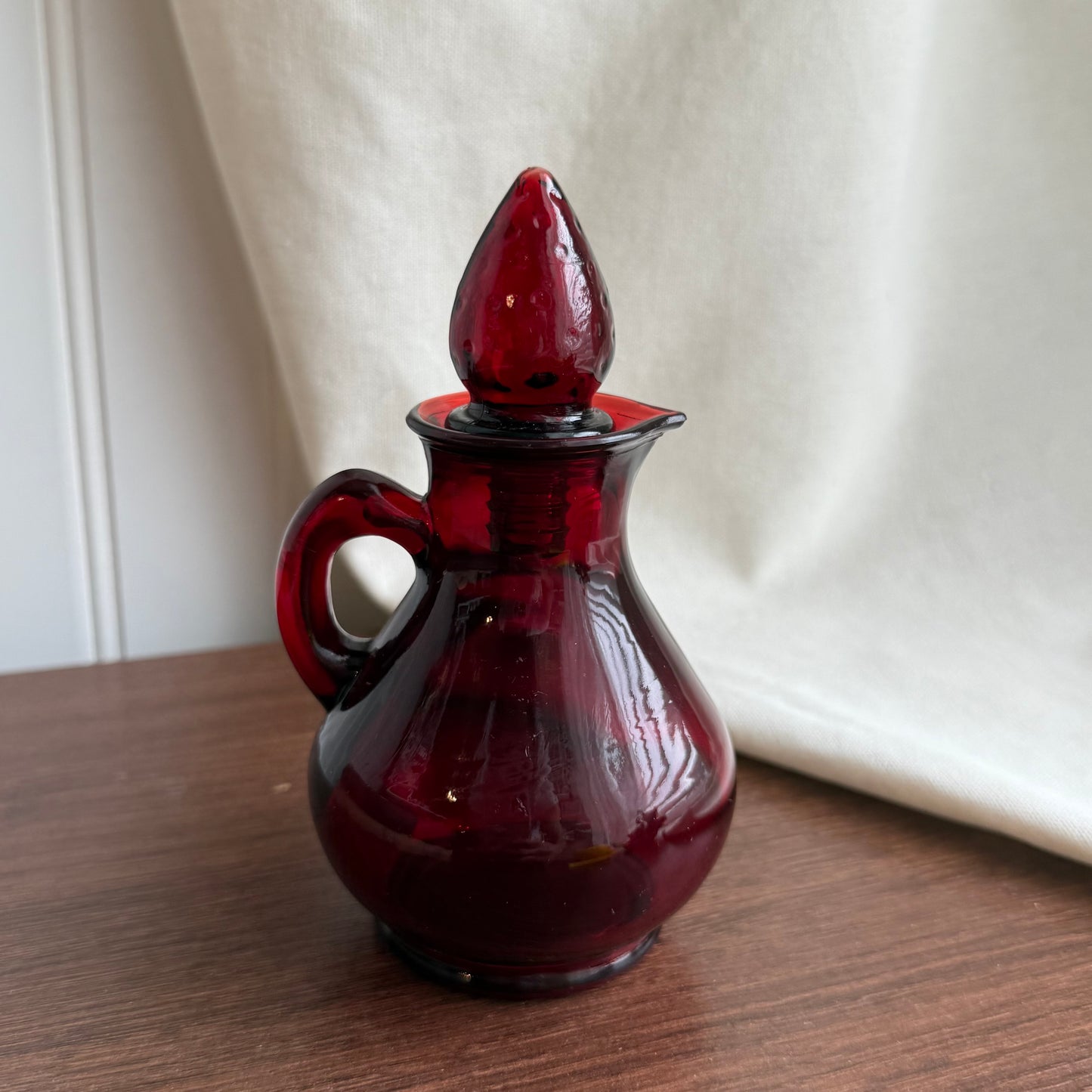 Vintage Avon Strawberry Bath Foam Ruby Red Glass Pitcher