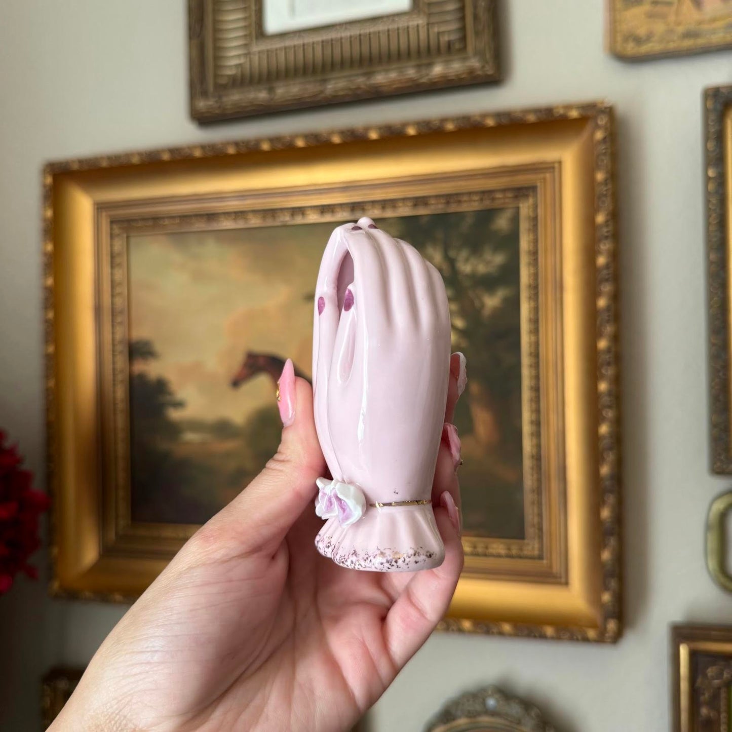 Vintage Lilac Hand Painted Hand Vase with Floral Detail