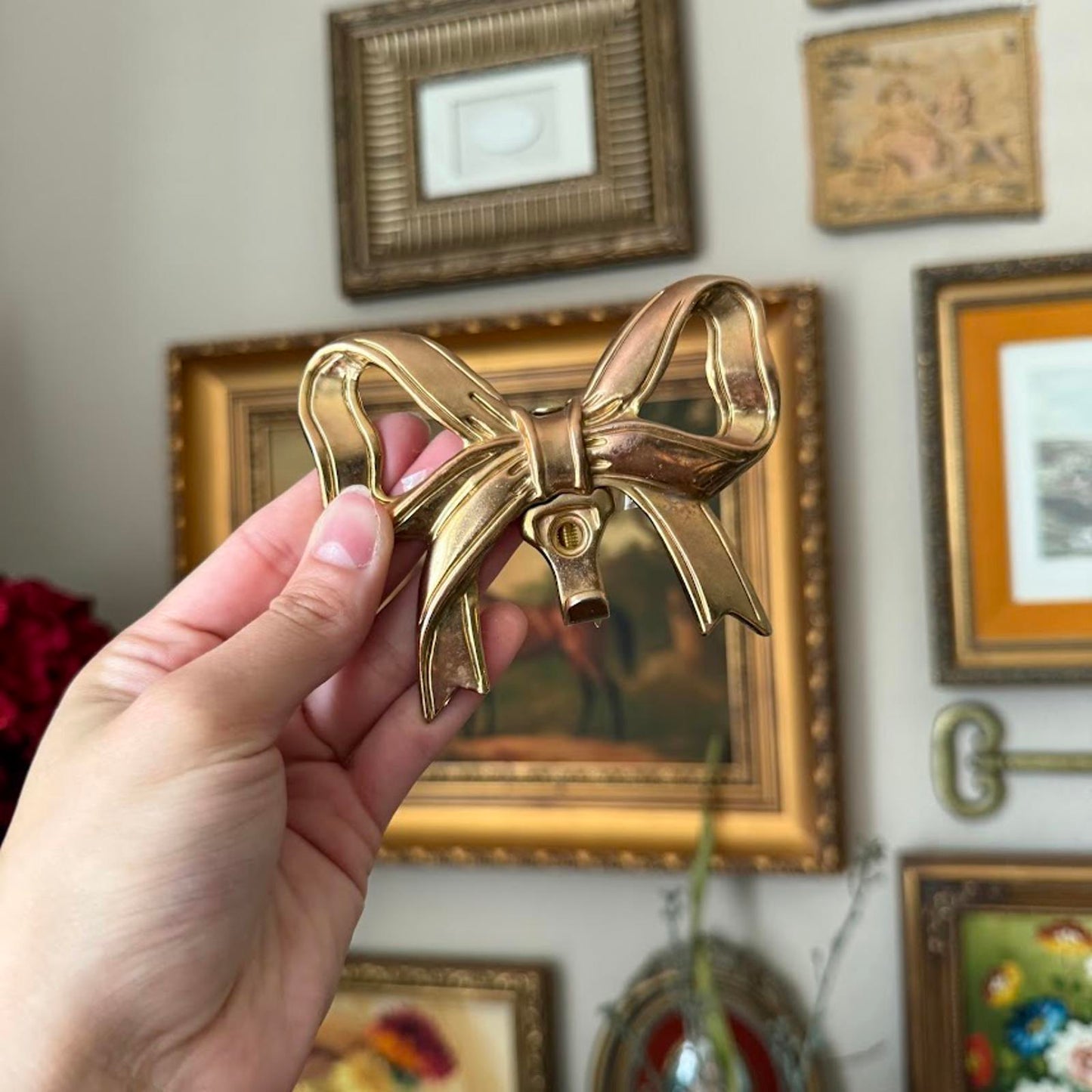 Vintage Brass Metal Bow Wall Hook