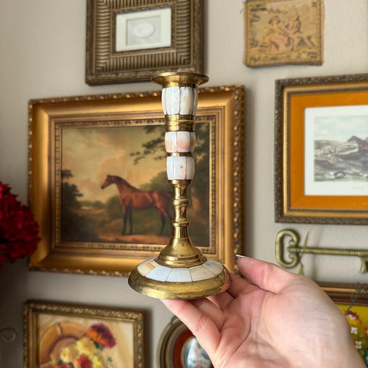 Vintage Mother of Pearl and Brass Candle Holder