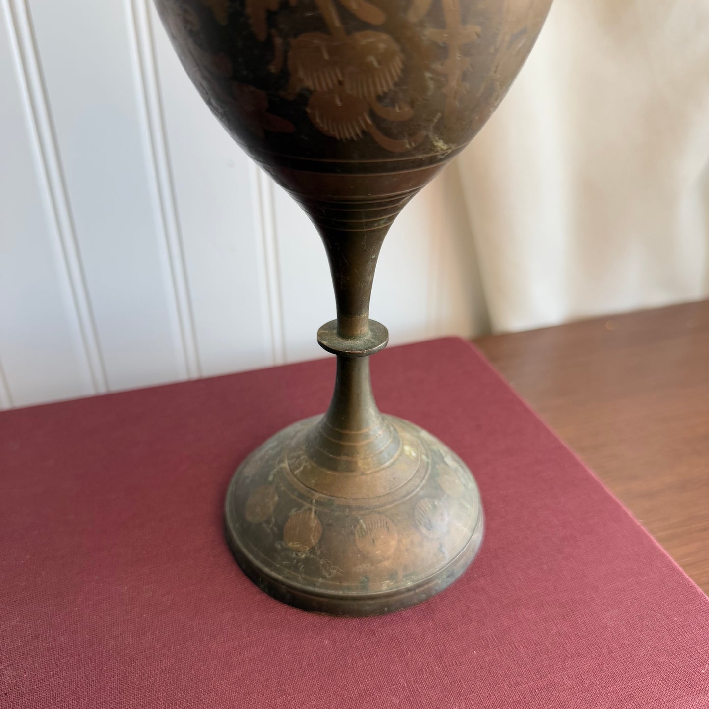 Vintage Engraved Solid Brass Vase Made In India