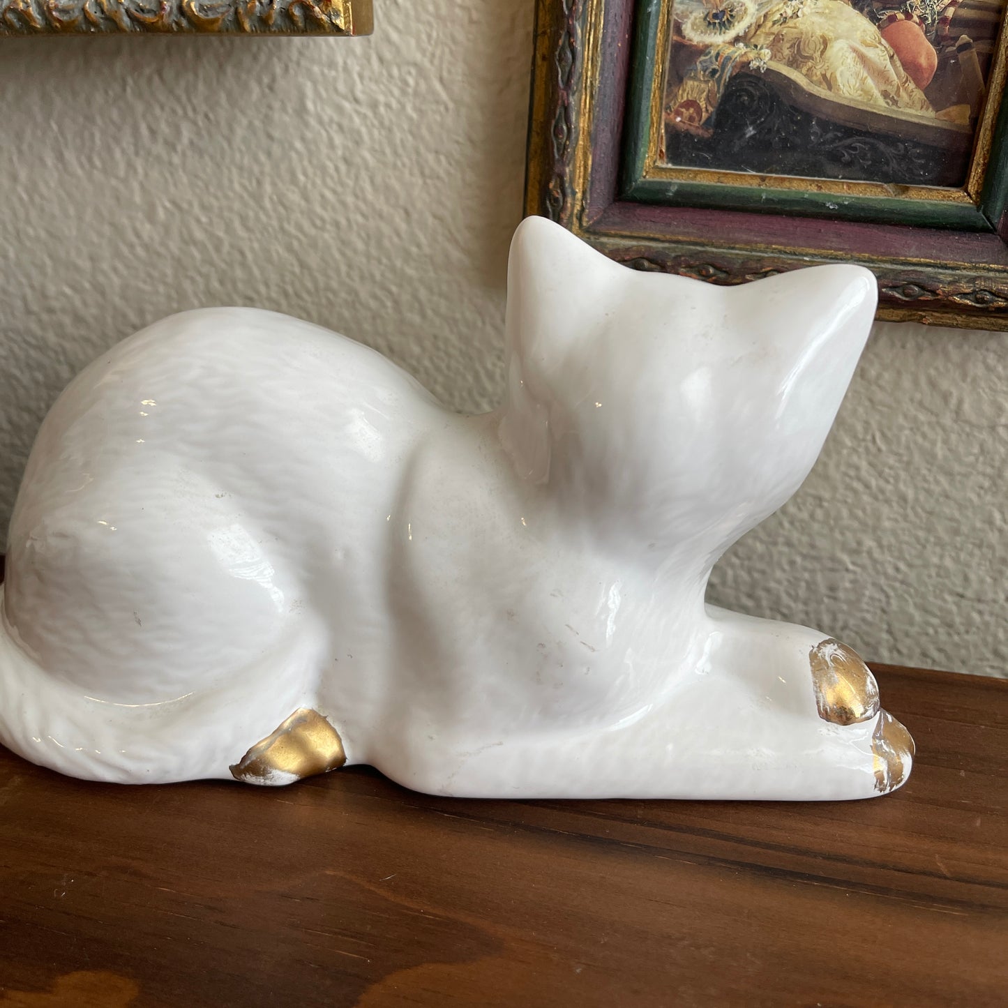 Vintage white ceramic cat porcelain figurine