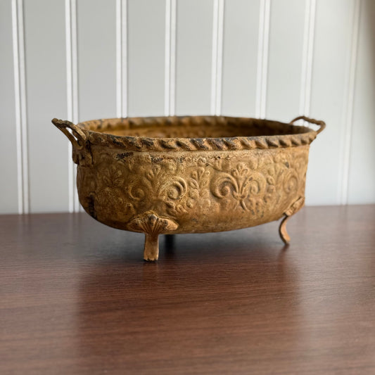 Vintage Rustic Metal Footed Planter