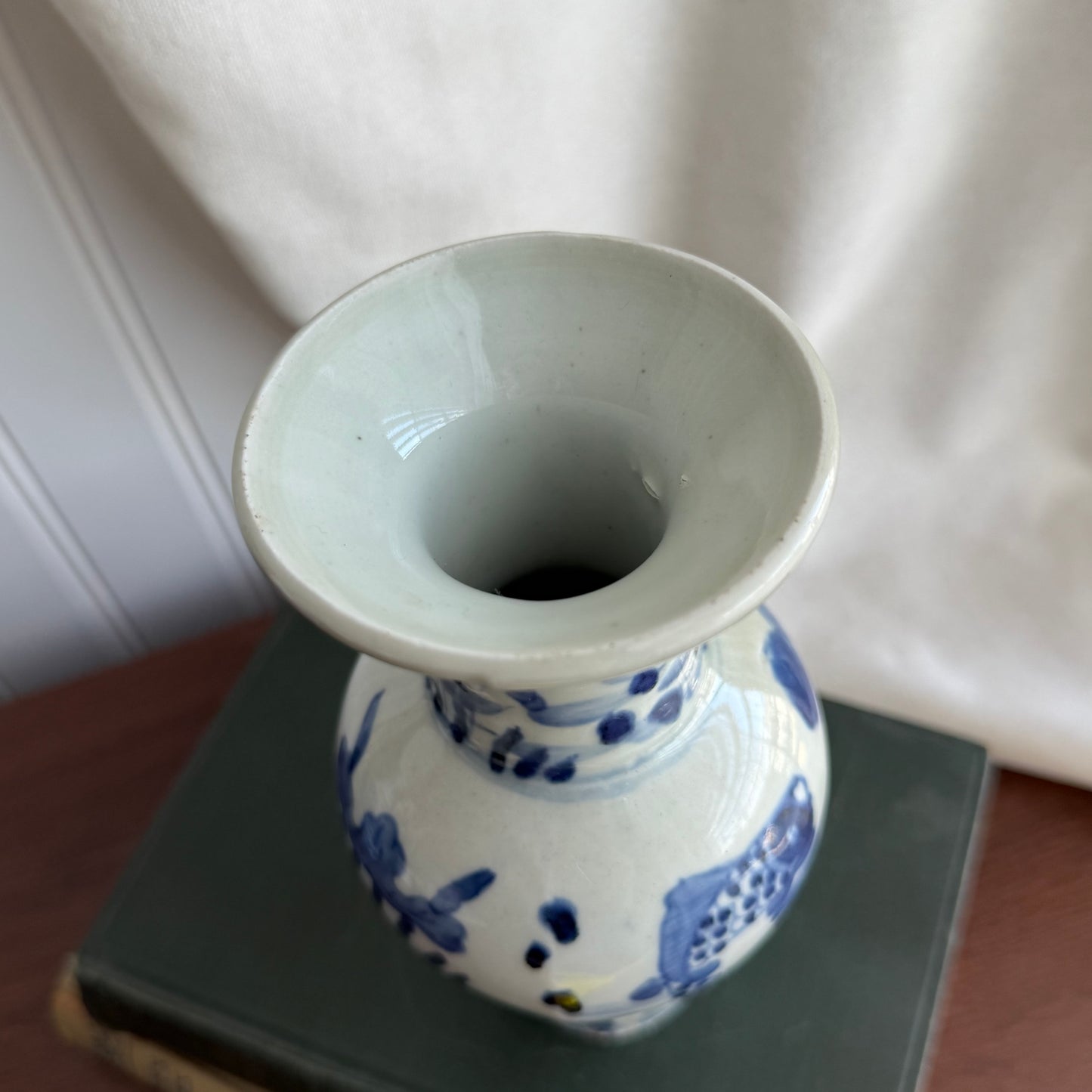 Blue and White Glazed Porcelain Koi Fish Painted Vase