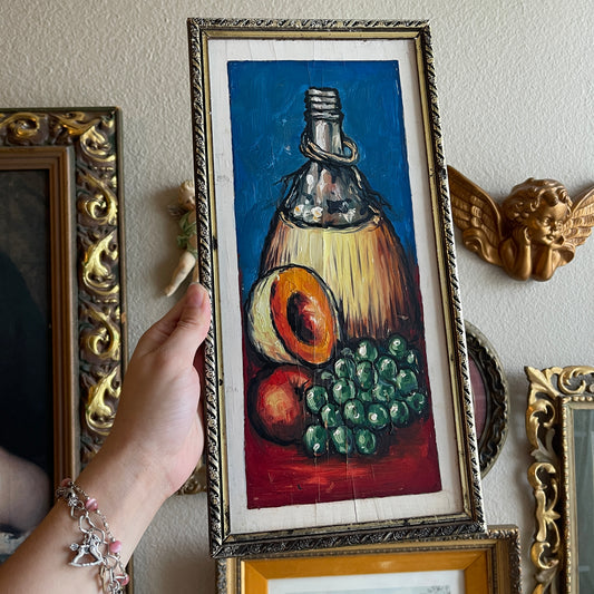 Vintage still life fruit painting on wood