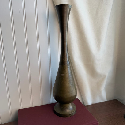 Vintage brass Tall etched Vase