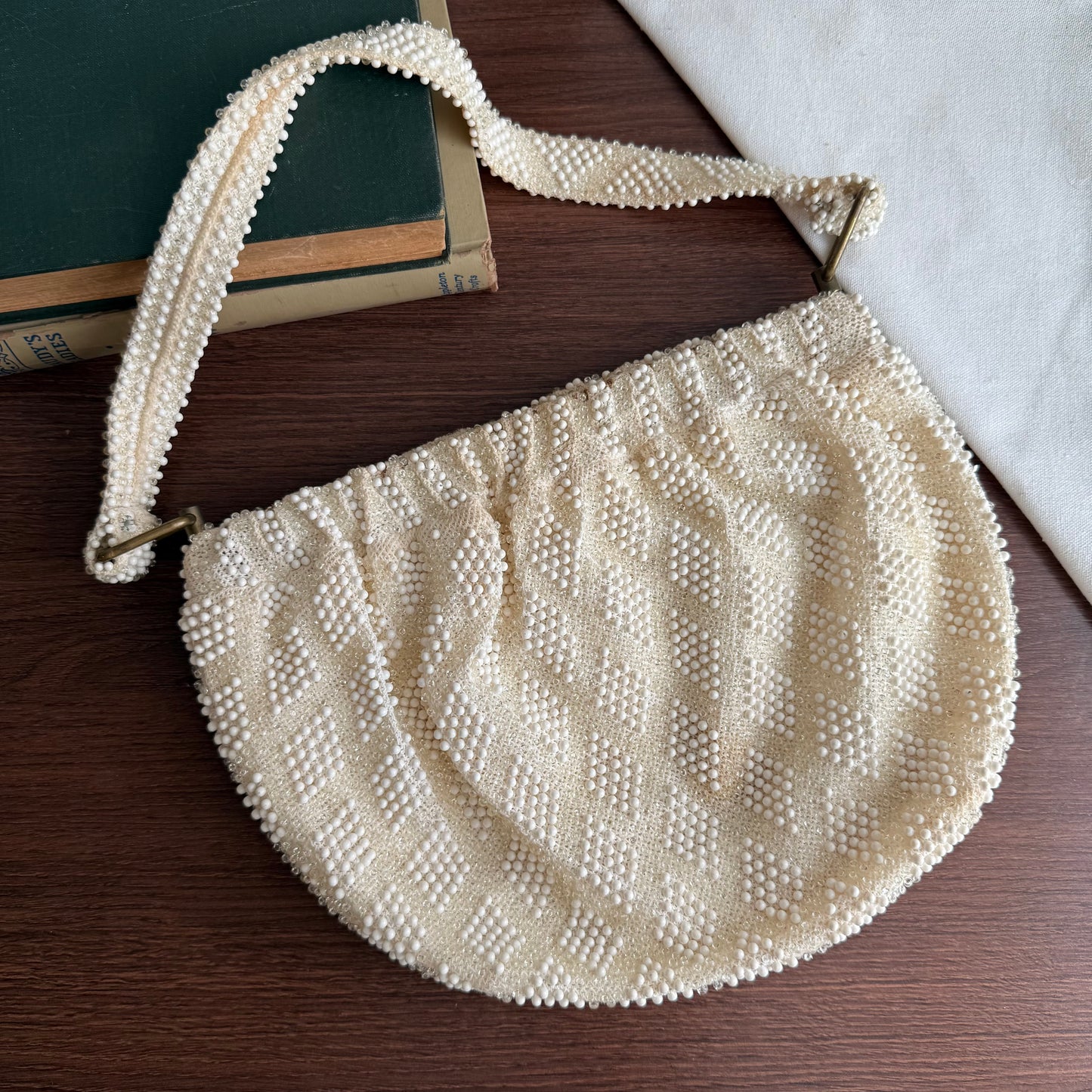 Bounty 1970’s Beaded Knitted Purse Cream Shoulder Bag