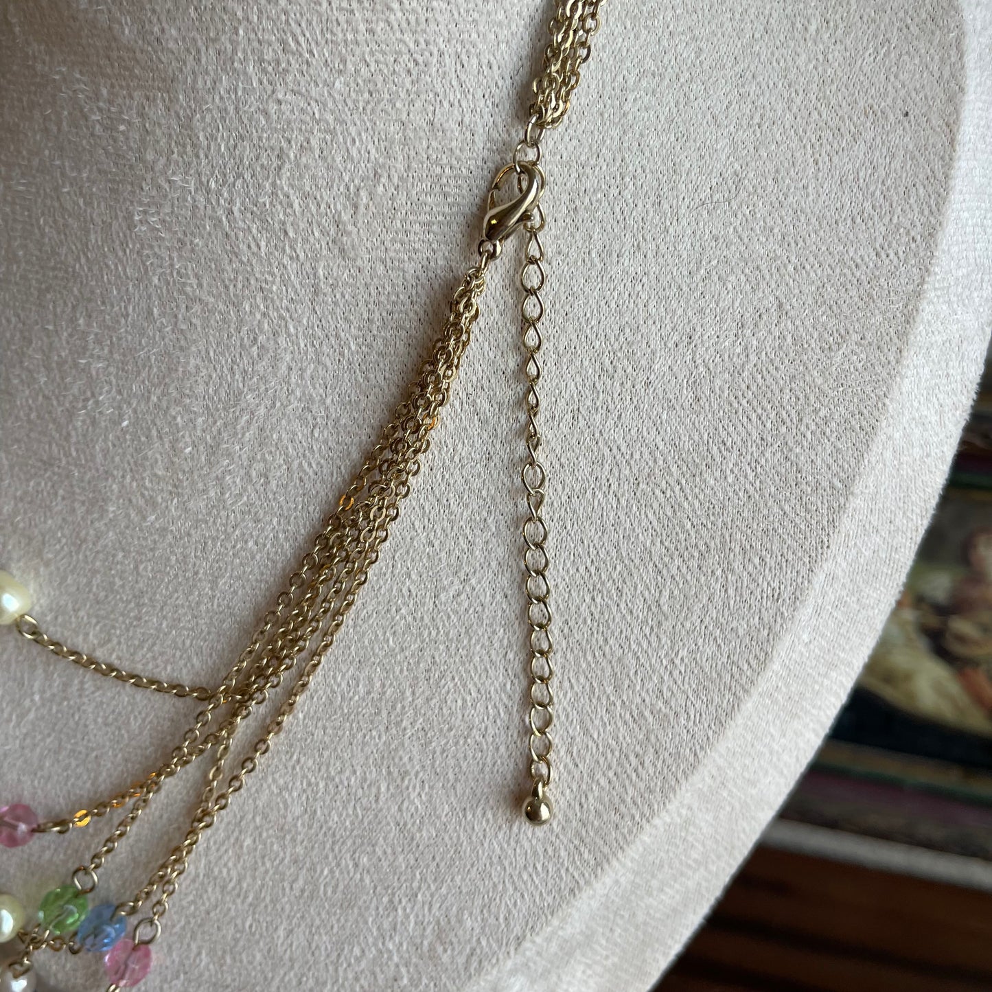 Vintage multi strand faux pearl and pastel bead necklace