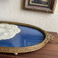 Vintage Antique Royal Blue velvet & Lace Footed Oval Dresser vanity Tray