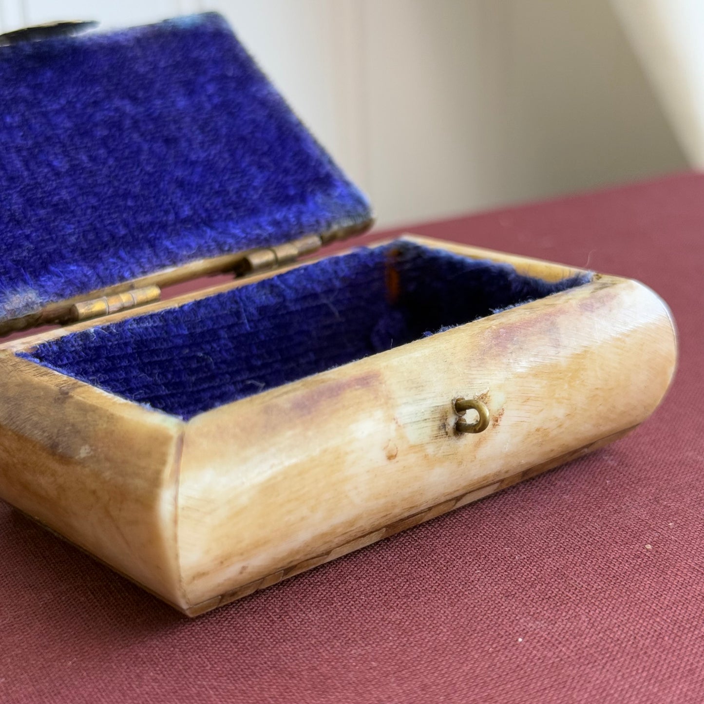 Vintage Bone Brass Trinket Box with Velvet Lined inside