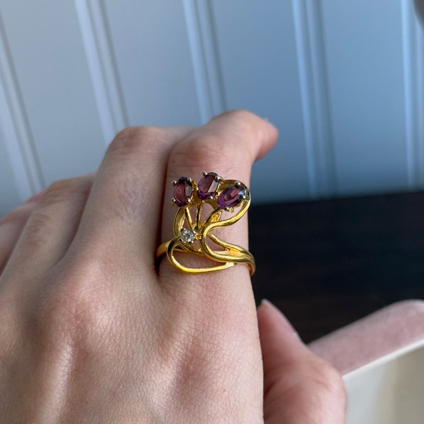 Lavender Stones Gold Tone Cocktail Ring