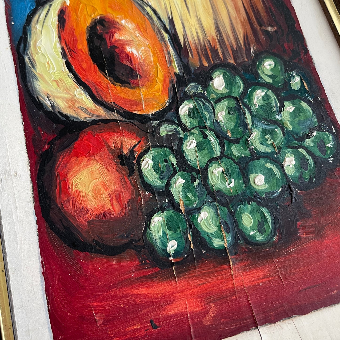 Vintage still life fruit painting on wood