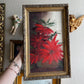 Vintage Red Poinsettia Flower Painting Framed