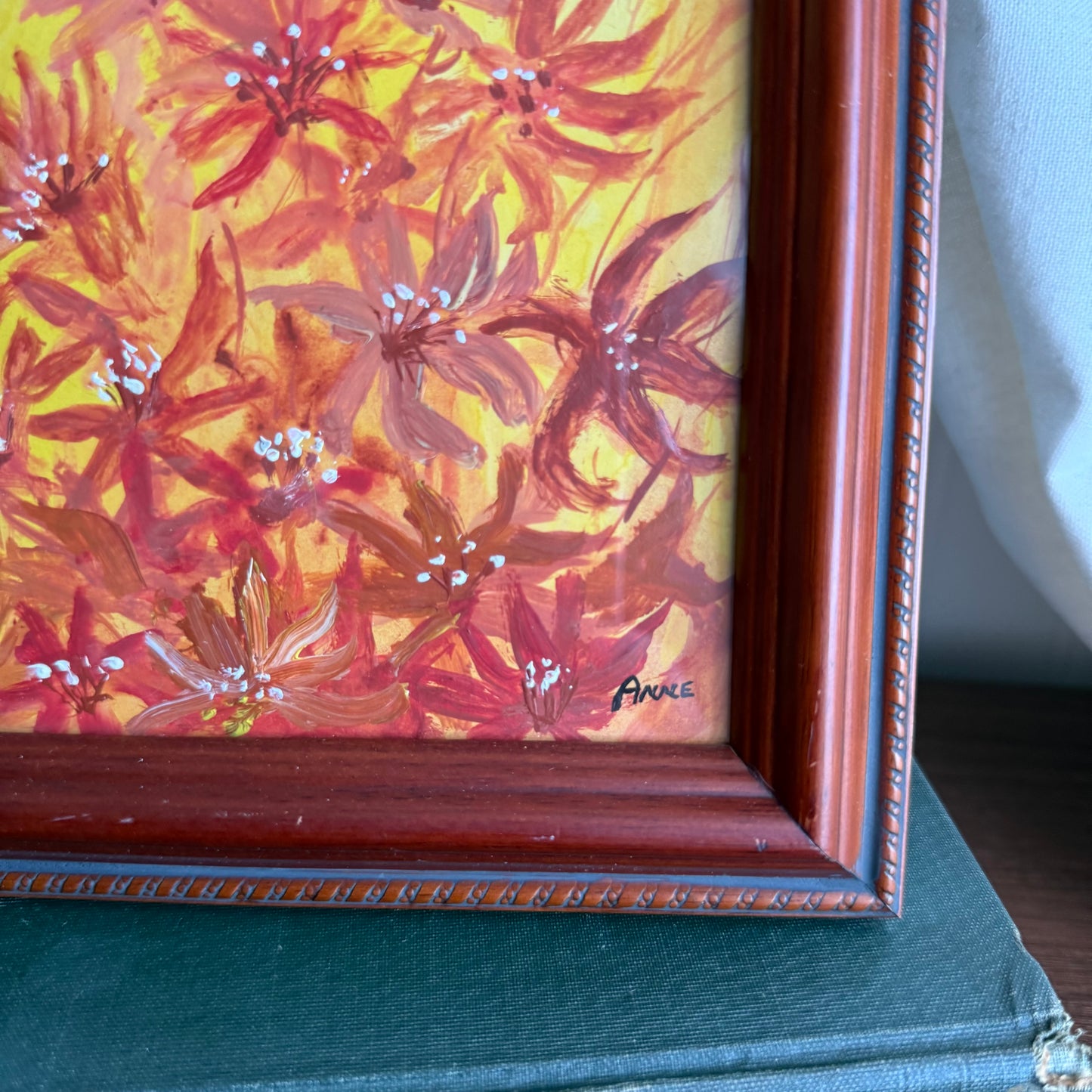 Orange Wild Flowers Painting Framed