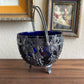 Vintage 1920's Silver Plated Bowl Basket with Cobalt Blue Glass Insert