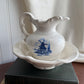 McCoy Pitcher Ewer Bowl Set  Off White Blue Windmill