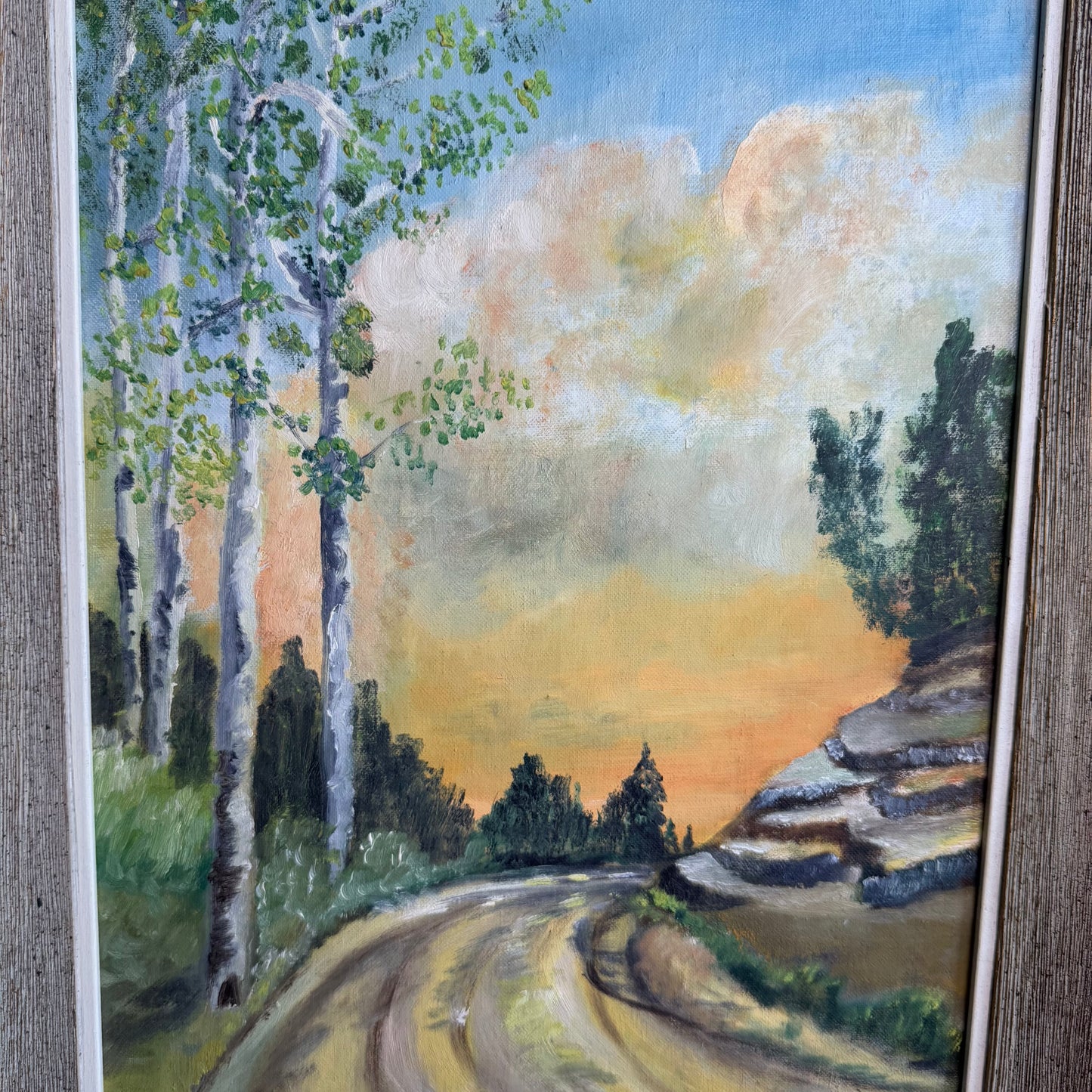 Landscape scene with a road and trees Painting