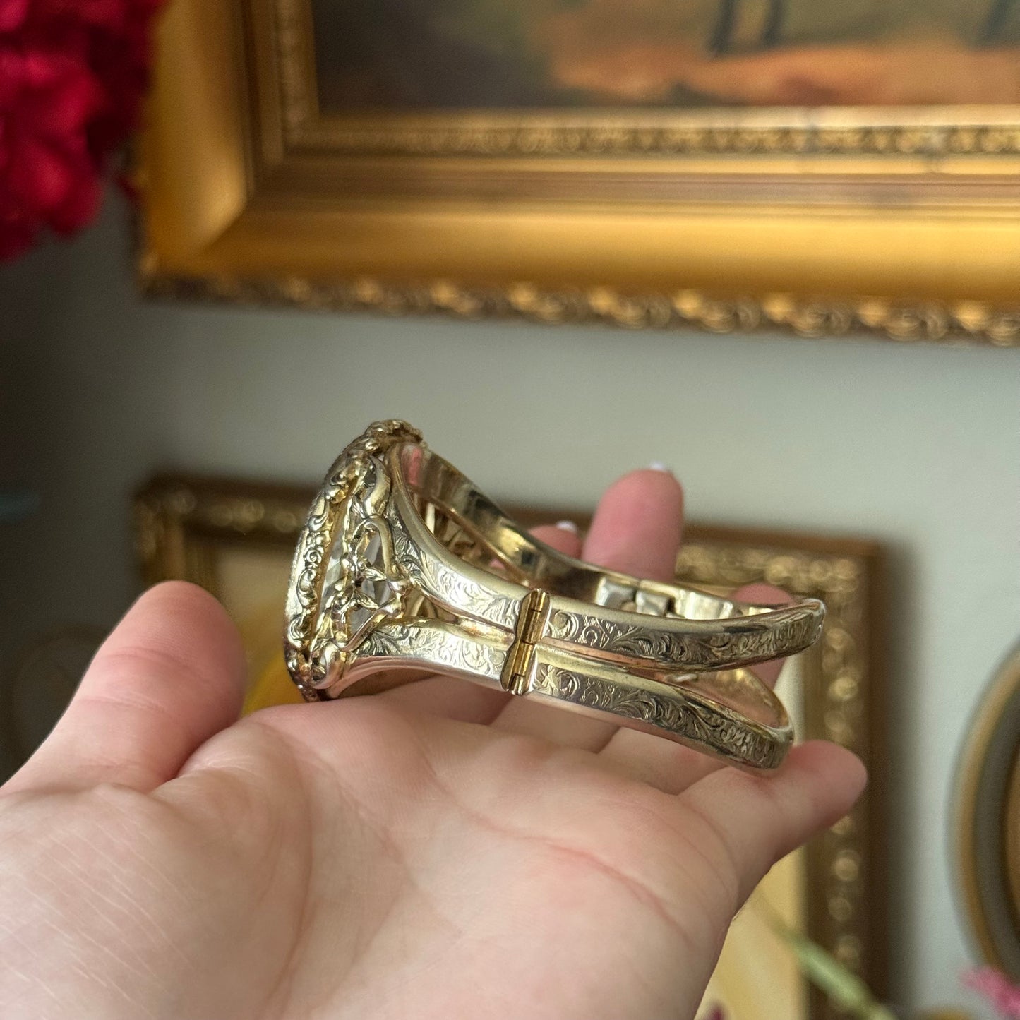 Vintage Whiting and Davis Glass Cameo Portrait Intaglio Bracelet Cuff