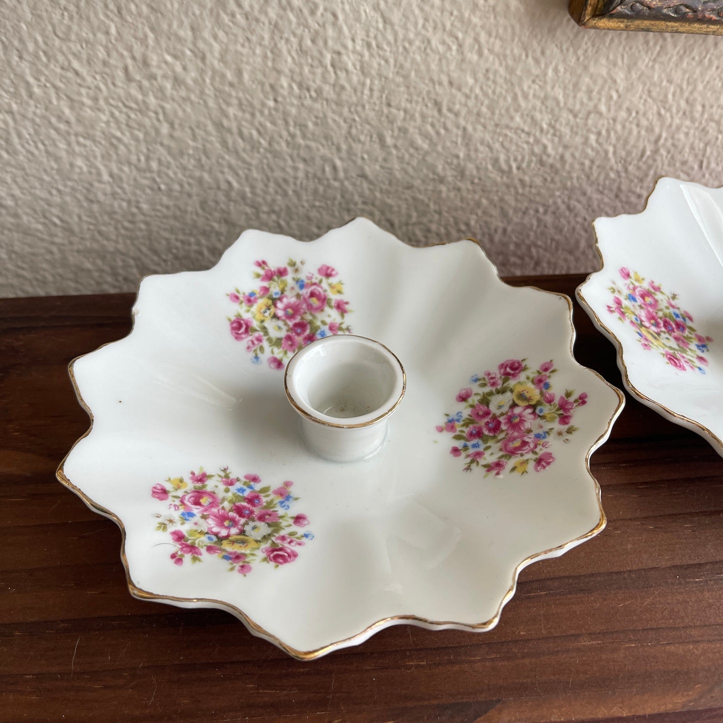 Vintage ceramic white with floral set of 2 candleholder