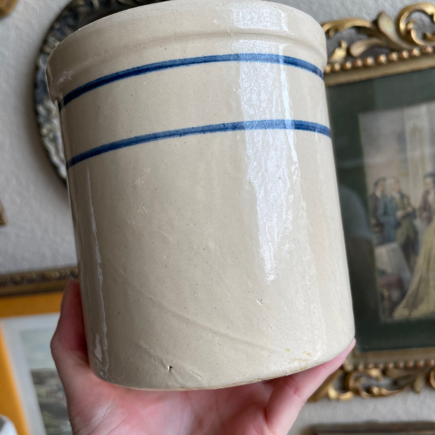 Blue Stripped crock Pottery