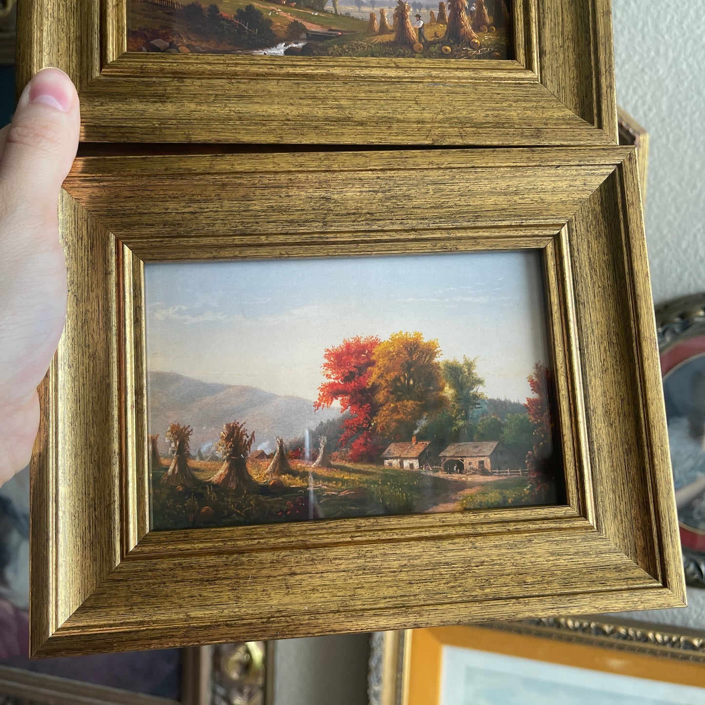 Gold tone Fall scenery landscape set of 2 Framed Prints