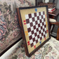 Vintage handmade checkers chess board needlepoint piece art work framed