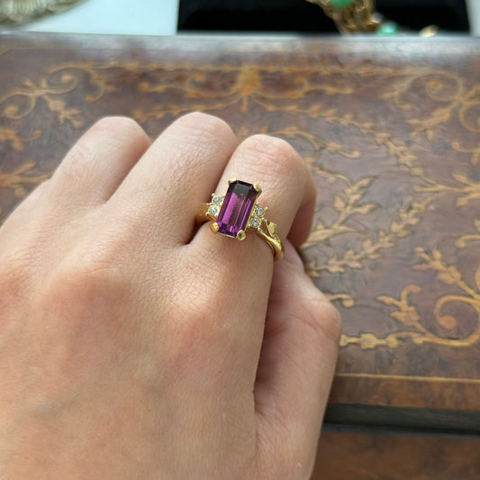 Vintage Avon Gold Tone Glass Purple Rhinestone Ring