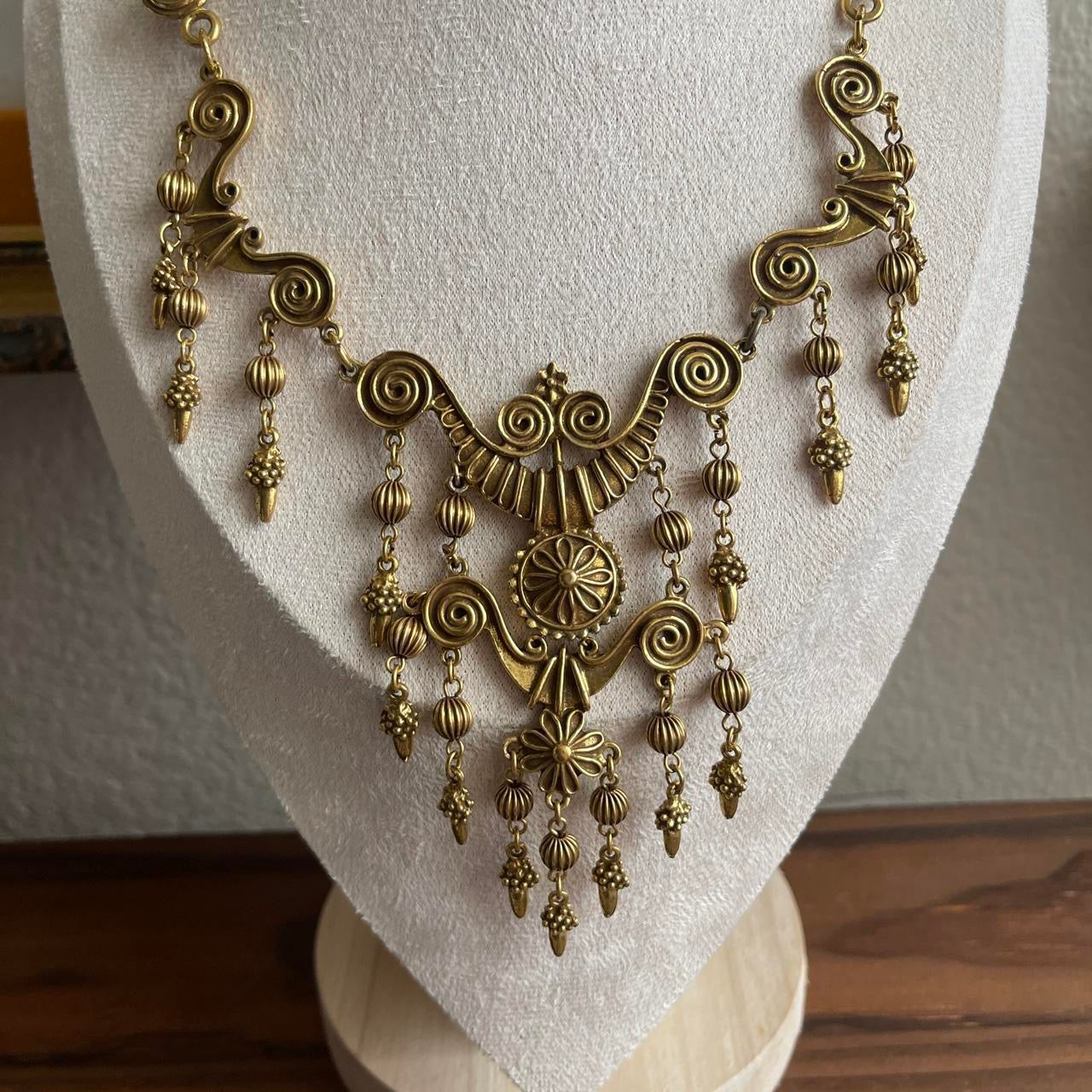 Vintage Etruscan Revival Necklace Goldtone Statement necklace