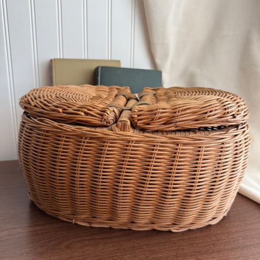 Wicker basket with Leather hinges two seperate sides