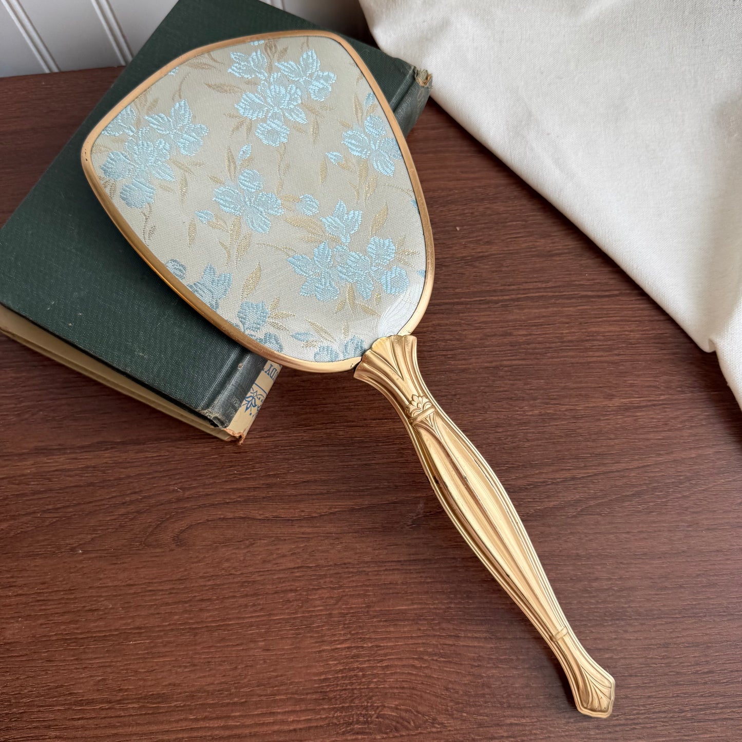 Vintage Floral Light Blue & Gold Vanity Mirror