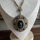 Vintage Germany Black Left Cameo Rhinestone Necklace