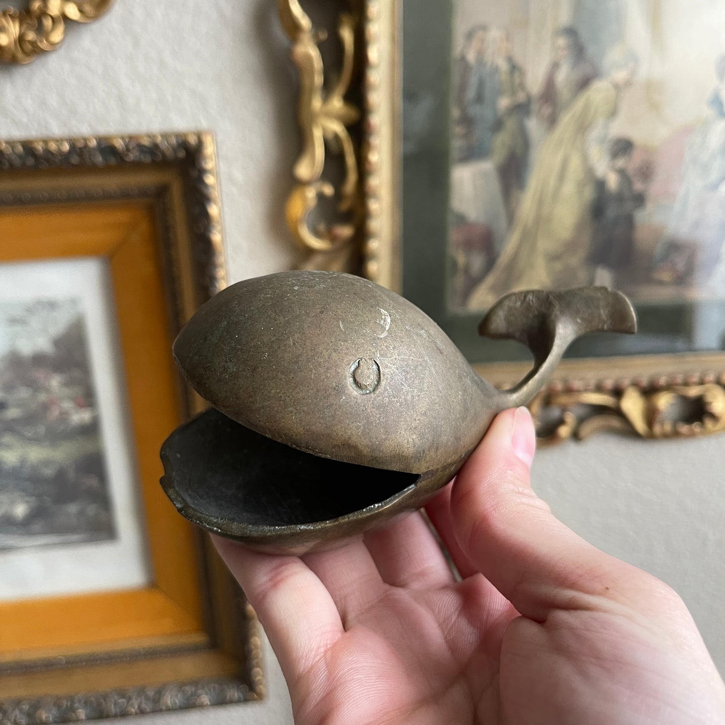 Vintage Solid Brass Whale Ashtray /Paperweight