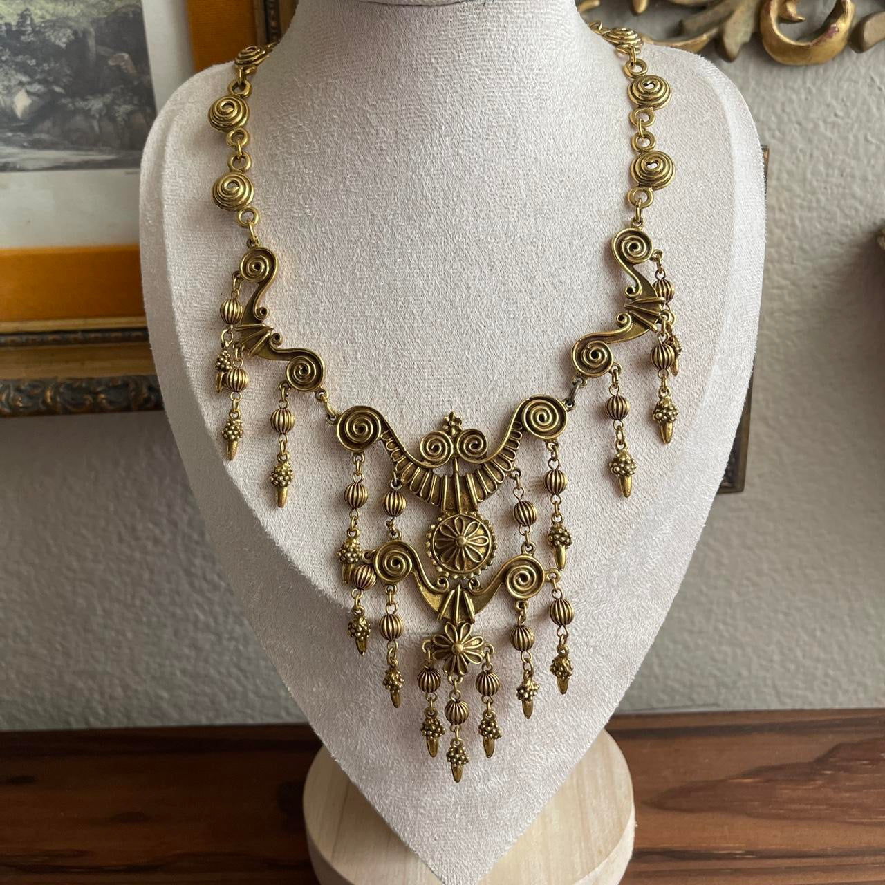 Vintage Etruscan Revival Necklace Goldtone Statement necklace