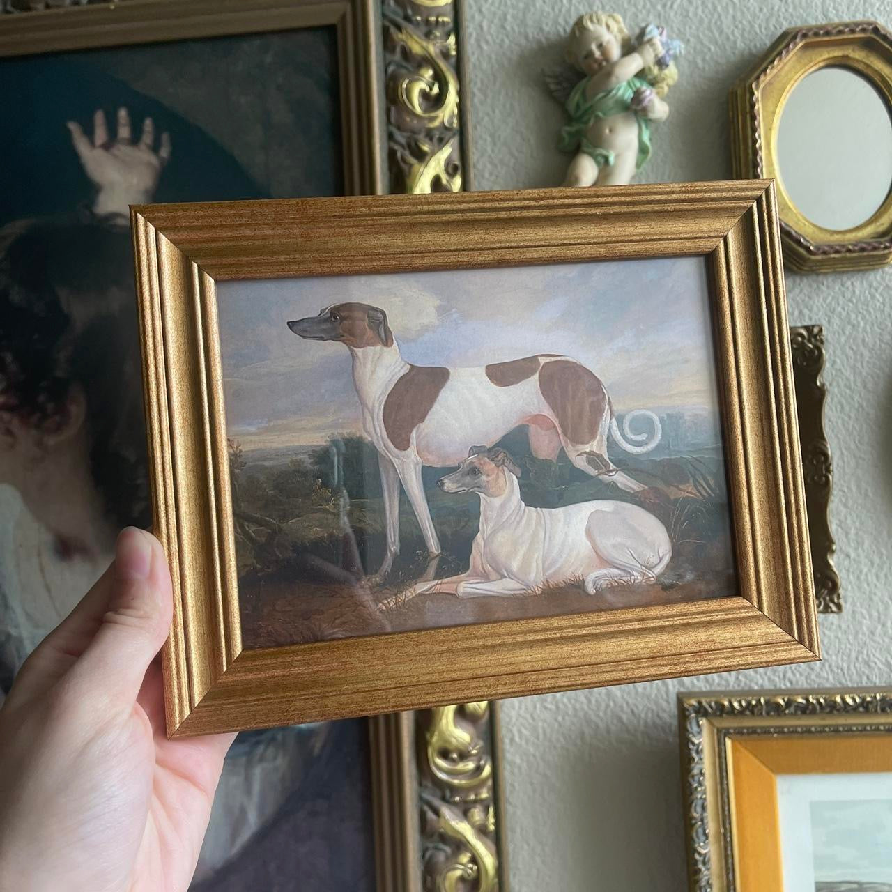Vintage style Two greyhound in scenery painting art print frames
