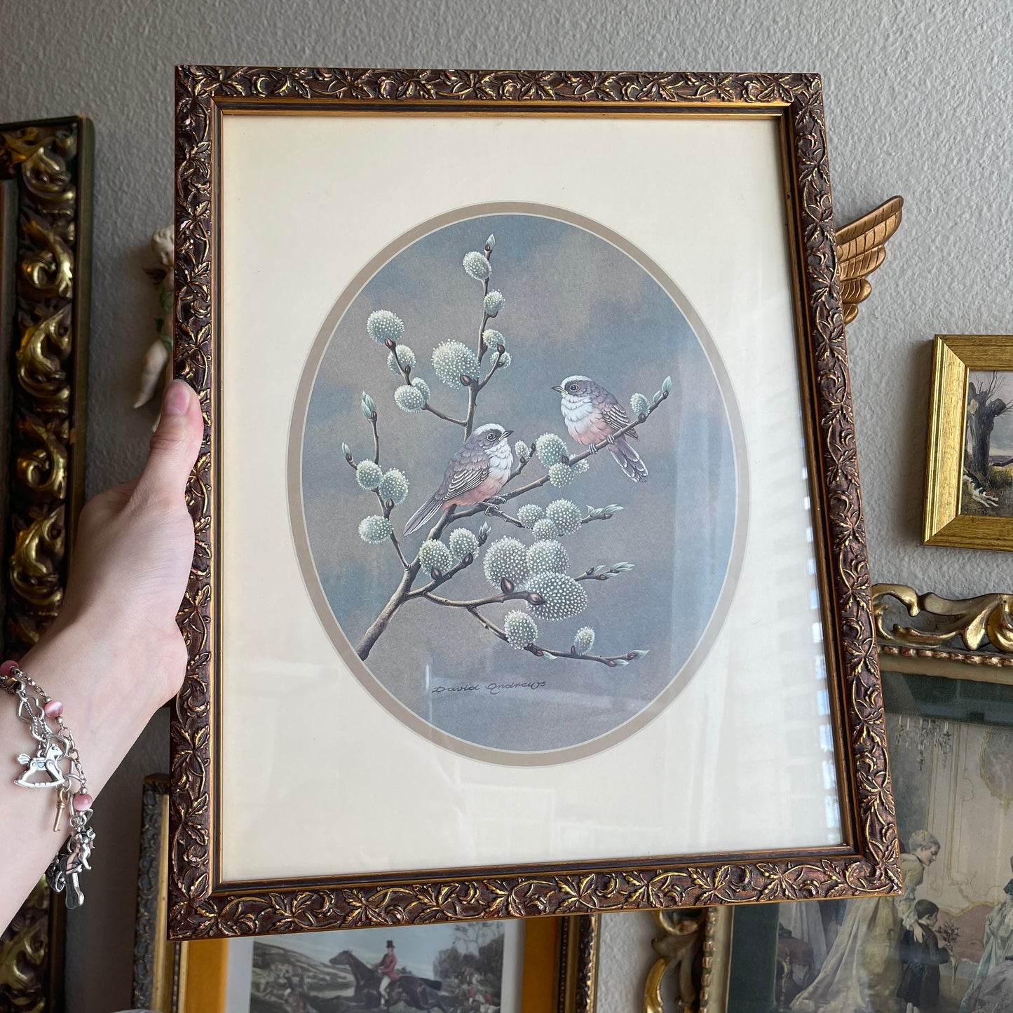 Vintage ornate Bird Art Framed