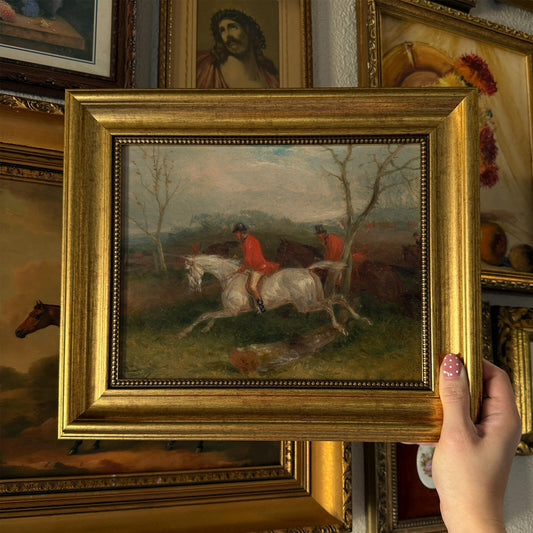 Vintage Style White Horse & Jockey Art Print Framed Size 8x10